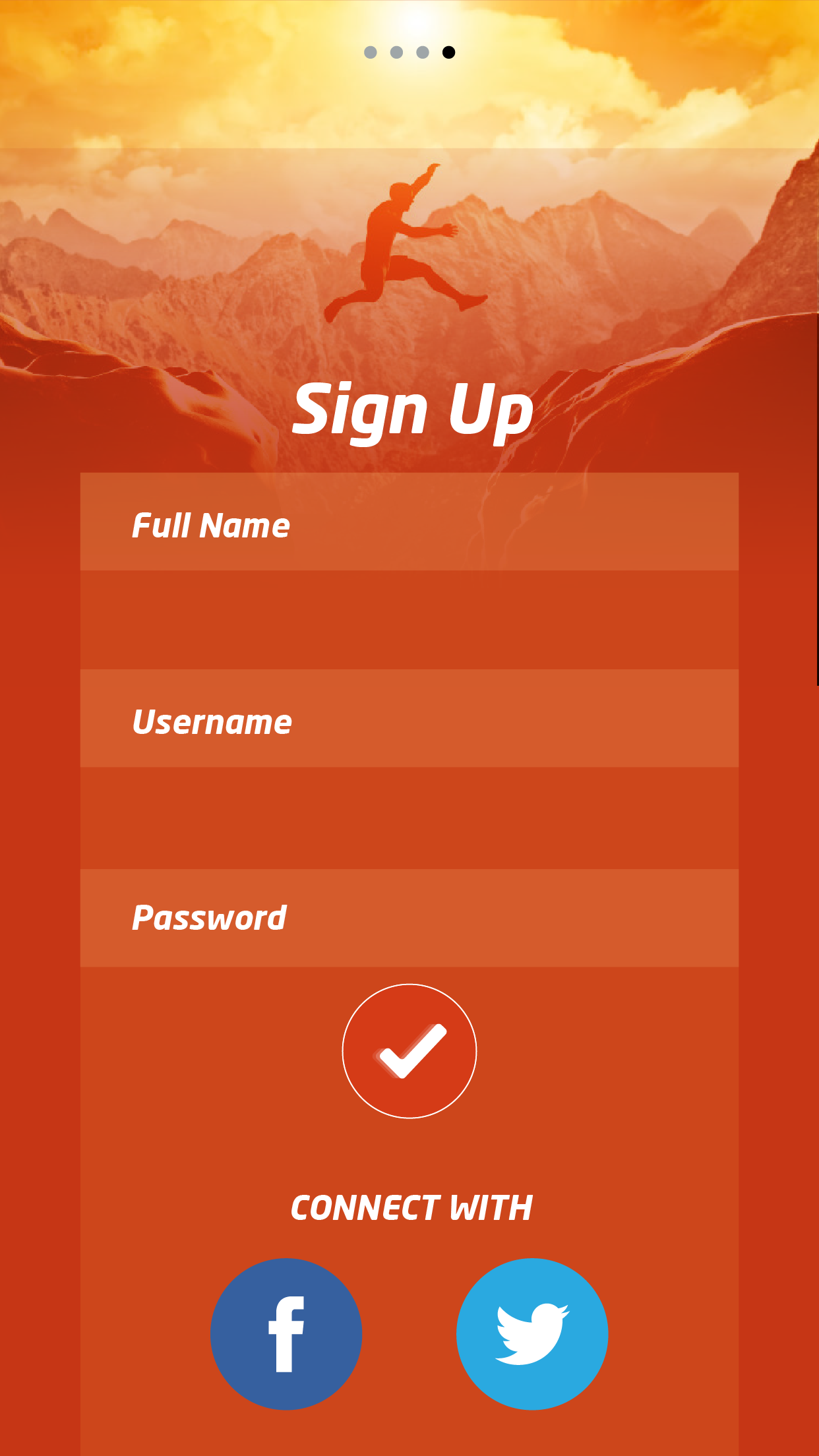 The Unit Challenge sign-up screen with full name, username and password fields