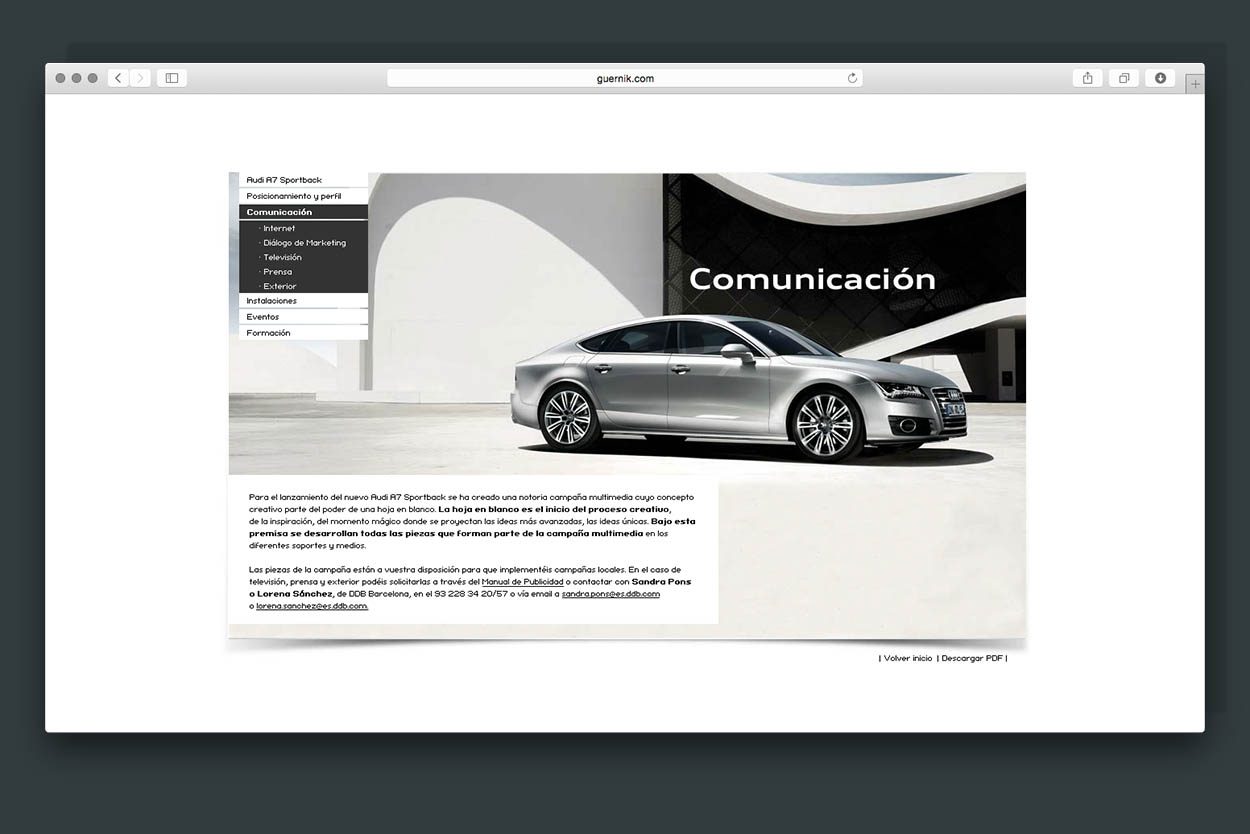 Audi website interior feature page with layered image panels