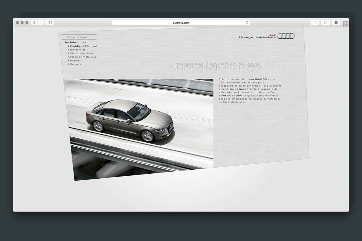 Audi website equipment section showing the car above a specification list