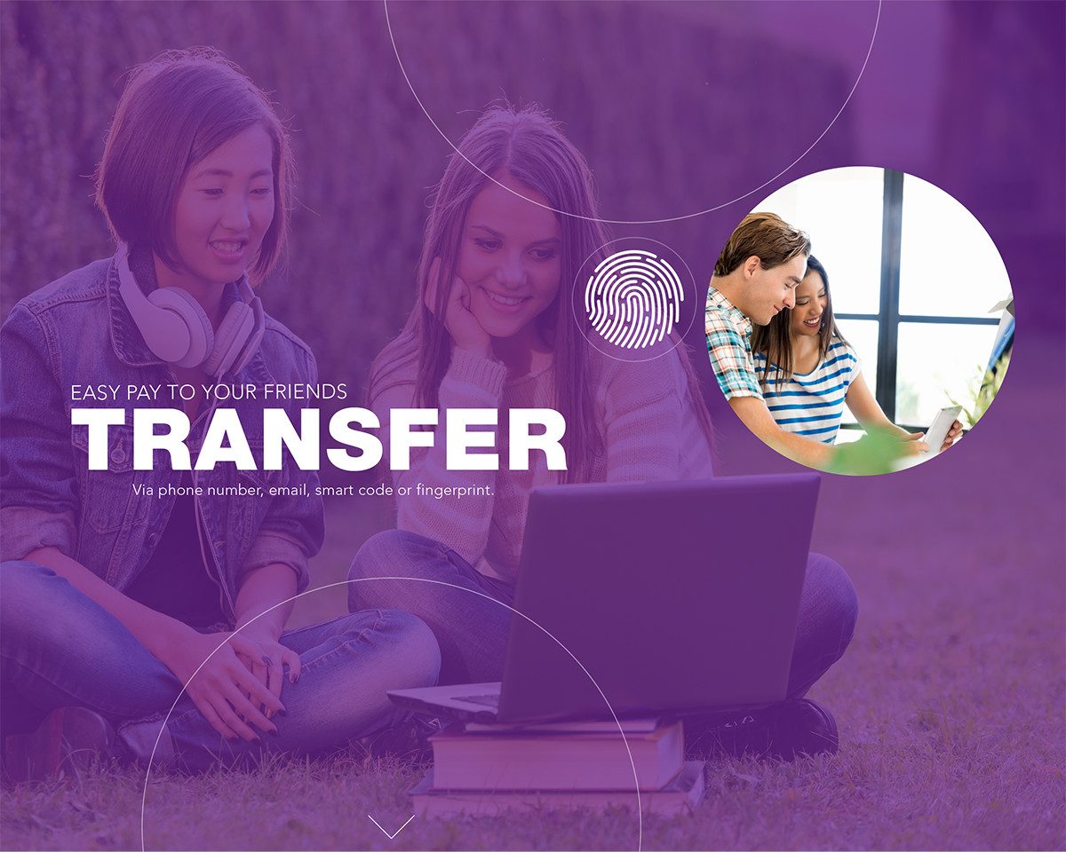 Circle Bank Transfer banner: pay friends using a phone number, email or fingerprint