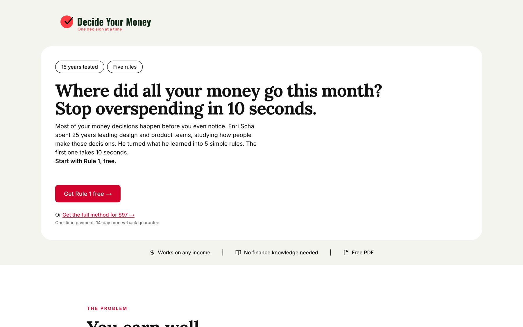 Decide Your Money — A personal finance method that steps in before the purchase, not after the statement. Built with AI.